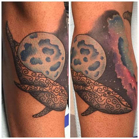 Start of a fantasy space sleeve. #whale #tattoo #whaletattoo # ...