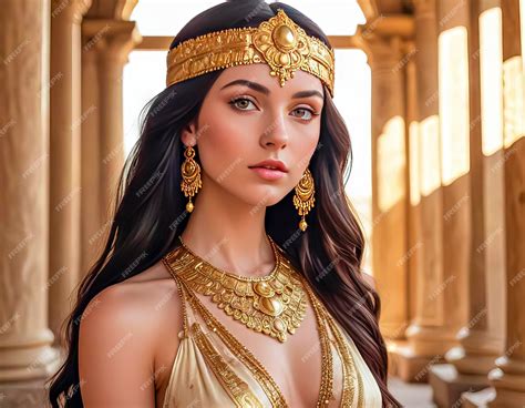 Beautiful Egyptian queen against the backdrop of ancient sights
