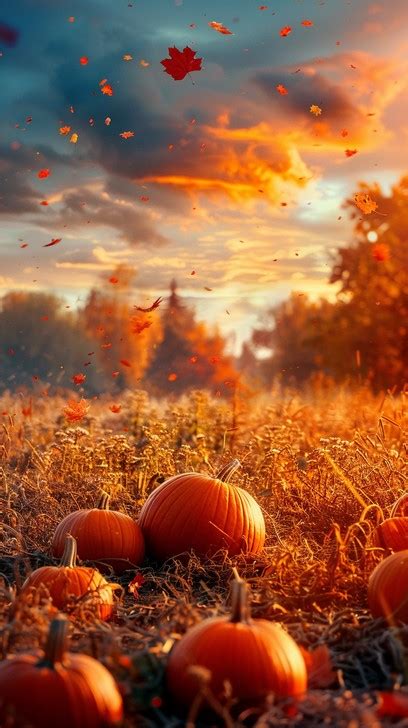 autumn harvest scene image autumn sunset pumpkins