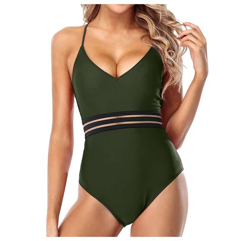 Kayannuo Swimwear Dress Fashion Womens V Neck Swimsuits Mesh Halter One