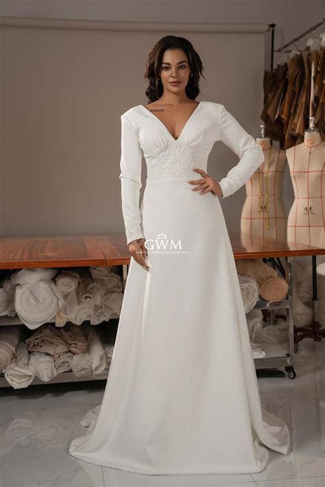Modified Aline Crepe Wedding Dress- GWM2222 - Gorgeous Wedding Memories