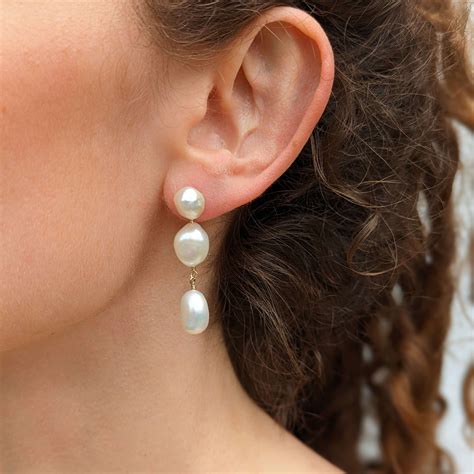 Three pearl drop earrings - Bridal Pearl Jewellery - KIRI & BELLE