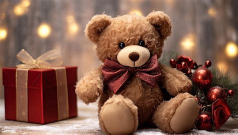 Premium AI Image | Brown teddy bear with red gift box The concept of Valentine's Day Christmas ...