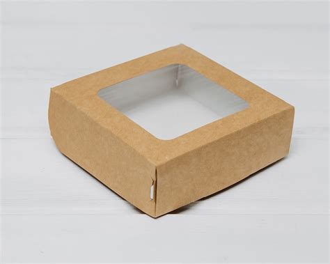 Коробка для выпечки и пирожных, 11,5х11,5х4 см, с прозрачным окошком ...