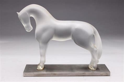 Lalique Siglavy Horse Figure on Metal Base - French - Glass