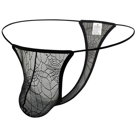 Men Sexy Thong Briefs Solid Color Breathable G String Low Waist Lace