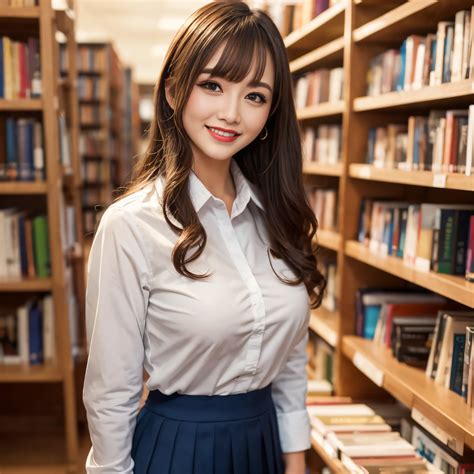 Arafed woman in a library with books on shelves - SeaArt AI