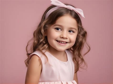 Premium AI Image | 4 year old small girl in light pink attire against a ...