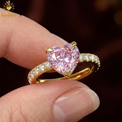 pink heart engagement ring  gold pave promise ring heart shaped pink