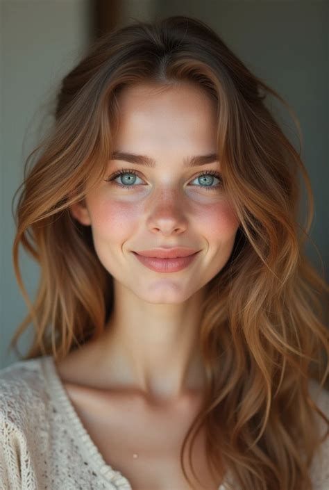 Woman portrait, light sandy brown hair, wavy hair, blue eyes - SeaArt AI