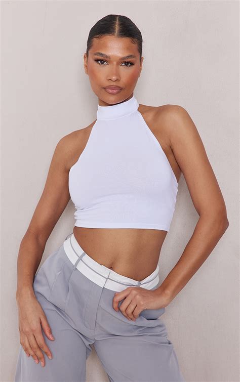 Crop Top En Coton Blanc À Col Montant Et Dos Nu | Tops ...