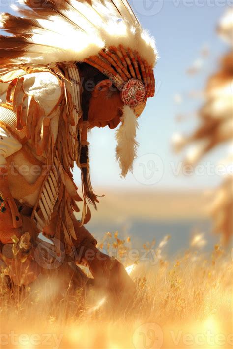 native american tribal member wearing traditional attire  nature