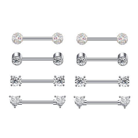 ZS 14G Cubic Zircon Silver Nipple Piercing Stainless Steel Tongue Ring