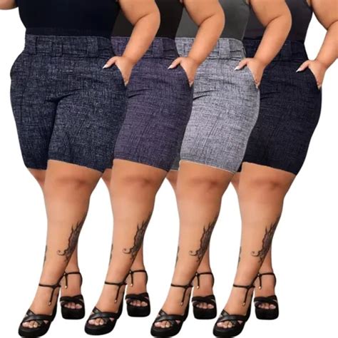 Bermuda Plus Size Feminina - Kit 4 Bermuda Feminina Plus Size Grande Social Alfaiataria | Frete grátis