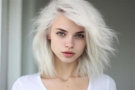 Premium AI Image | blonde hair with a white top and blue eyes