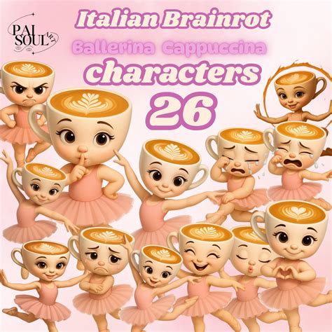 Italian Brainrot : 26 Poses of Ballerina Cappuccina Cute Clipart PNG