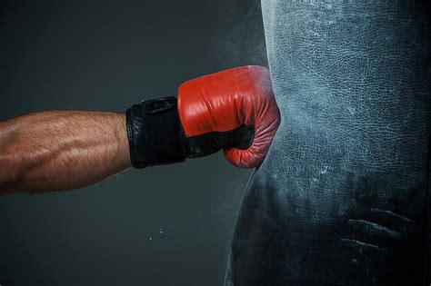 HD wallpaper: Boxing Glove hit, red and black boxing glove and punching ...