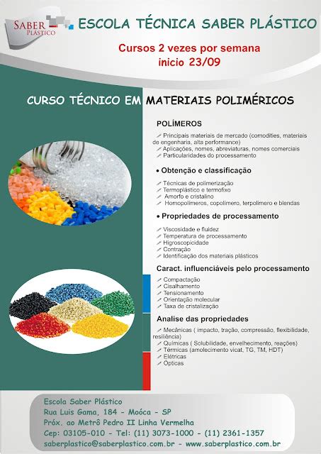 Curso Tecnico Em Plastico - CURSO TÉCNICO DE MATERIAIS PLÁSTICOS