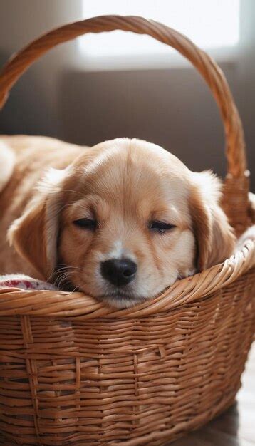 Premium AI Image | Cute puppy in a basket