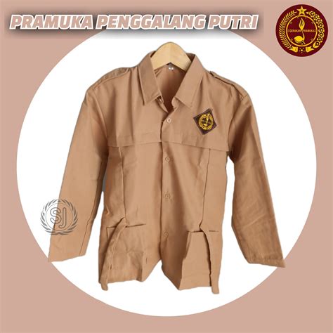 seragam sekolah kemeja pramuka penggalang panjang putri sdsmpsma
