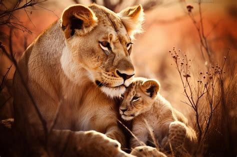 Premium AI Image | Generative AI Lioness and cub in the South Africa