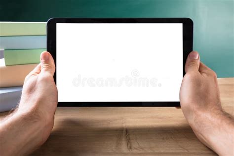 Human Hand with Digital Tablet Showing Blank White Screen Stock Image ...