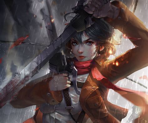 Download Mikasa Ackerman Storm Artwork Wallpaper | Wallpapers.com