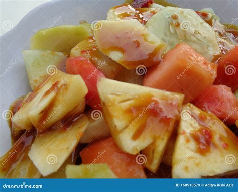 Lotis Buah Or Rujak. Fruit With Hot Chili Paste Stock Photo ...