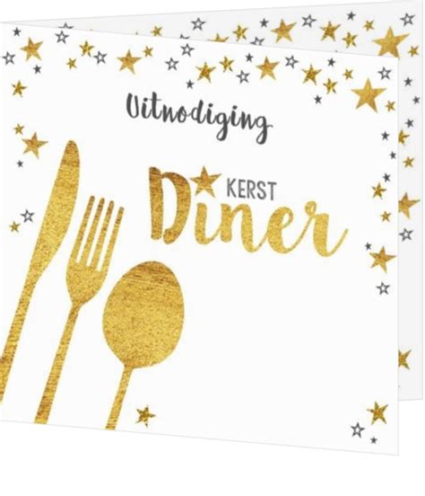 Kerstdiner uitnodiging goud | Kerstkaartensturen.nl