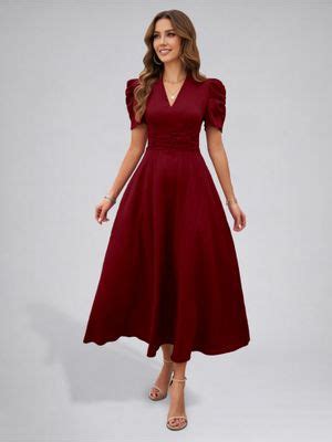buy twenty dresses  nykaa fashion womens puff sleeve maroon solid