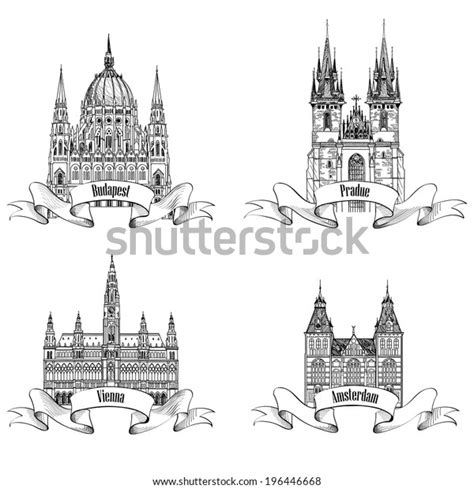 Famous European Capital City Buildings Landmarks Stock Vector (Royalty ...