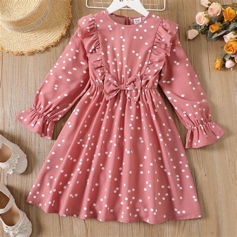 patpat kids clothing girls polka dots ruffled bowknot design long