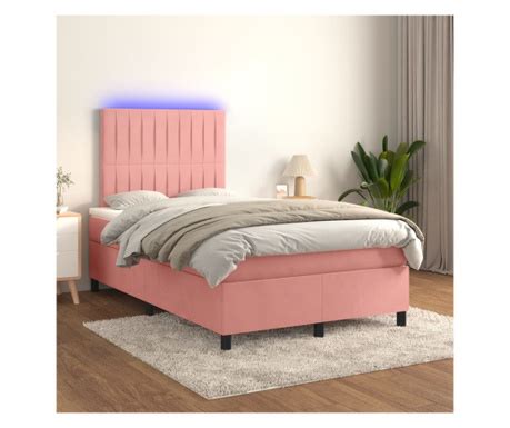 Континентално легло с матрак & LED, розово, 120х200 см, кадифе - Vivre