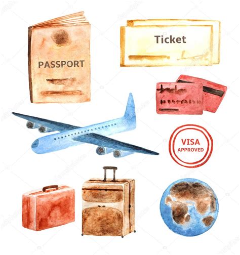 Watercolor travel, tourist objects collection — Stock Photo ...