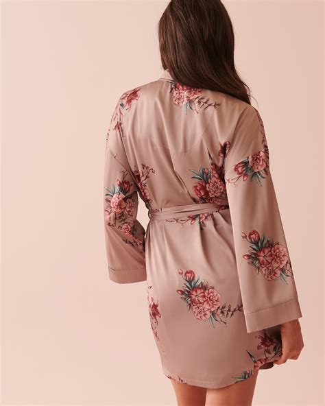 Maxi Lenght Satin Kimono - Autumn blossoms | la Vie en Rose