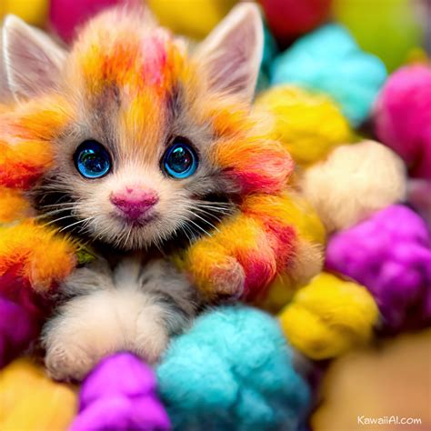 Adorable Fluffy Kittens Splashed with Colors - Kawaii AI