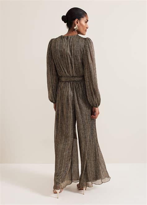 Alli Gold Textured Jumpsuit | Phase Eight UK