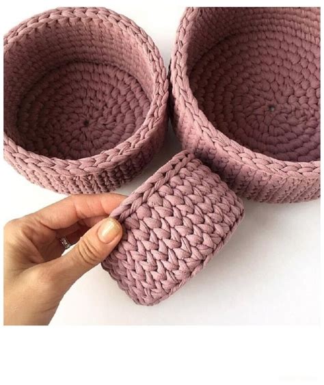 Корзинки из трикотажной пряжи с деревянным дном - фото и картинки: 77 штук