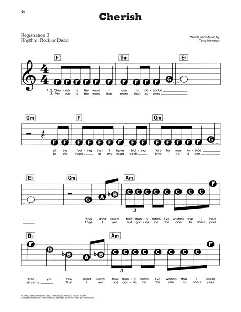 Cherish by The Association Sheet Music for E-Z Play Today at Sheet ...
