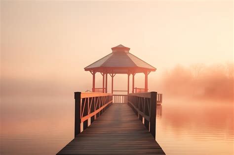 Premium Photo | Sunset on the lake bridge and fog soft pastel colors ...