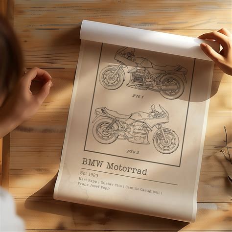 BMW Motorcycle Art Vintage Historical Patent Poster Touring Motorcycle