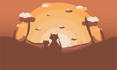 Силуэт кошки в африке фон векторные обои пейзаж иллюстрации всемирный ...