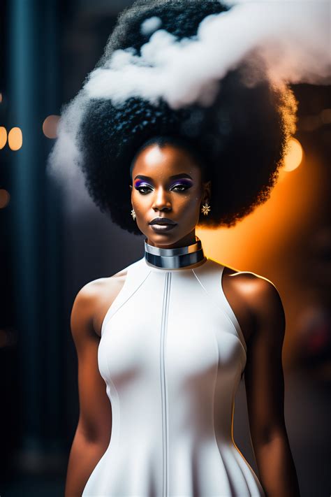 Lexica - Black woman android!, full body portrait in a dress made only