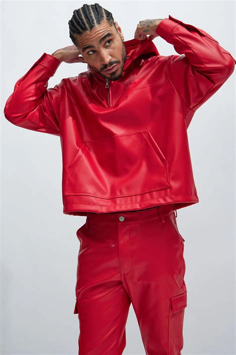 red oversized leather hoodie bofrike