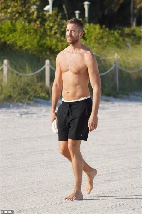 Shirtless Calvin Harris shows off his bronzed ripped physique on Miami ...