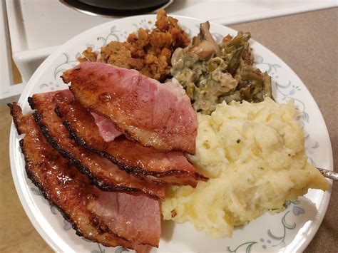 [Homemade] Brown sugar ham, lumpy mashed potatoes with sourcream and
