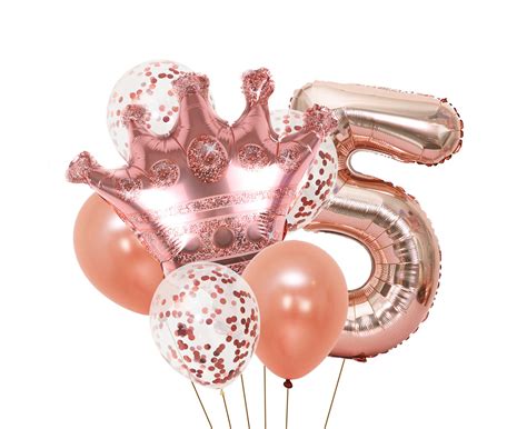 Birthday Decorations -Rose Gold Number Balloon & Crown Balloon ...