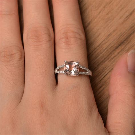 Natural Morganite Ring Cushion Cut Sterling Silver Engagement | Etsy