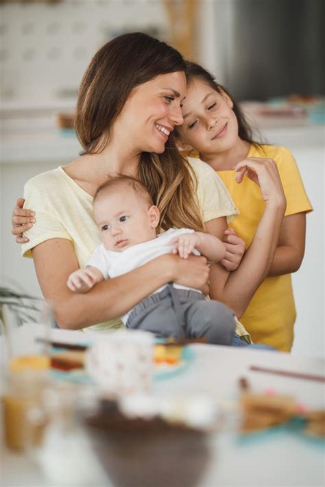 stock photo  happy mother  children   images