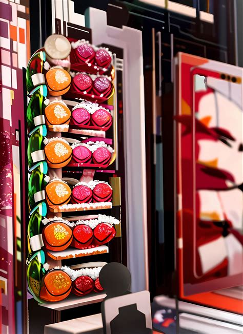 There are many different colored cookies on display in a store - SeaArt AI